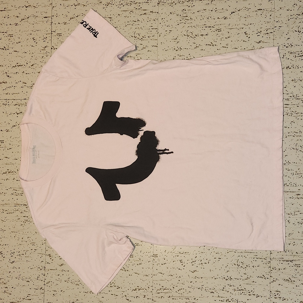 True Religion Powder Pink Paint Drip Logo Spellout Crewneck T-Shirt
